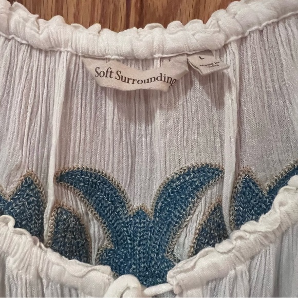 Soft Surroundings Botanical Gardens Embroidered Sequins Blouse Marshmallow Large - Picture 6 of 13